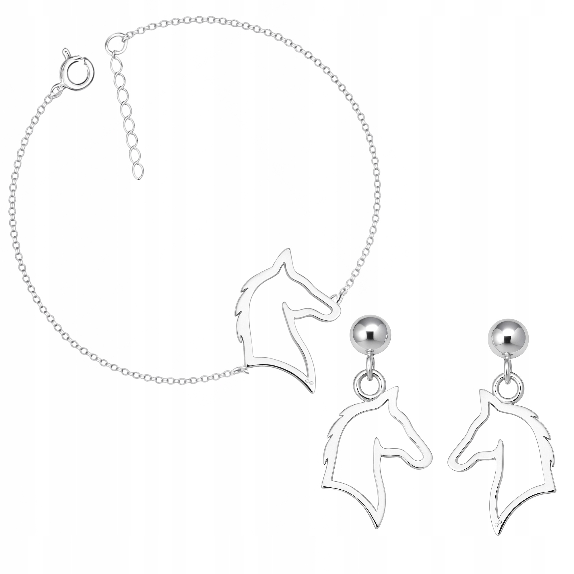 Stříbrný komplet šperků Ažurová hlava koně Kůň Stříbro ryzost 925