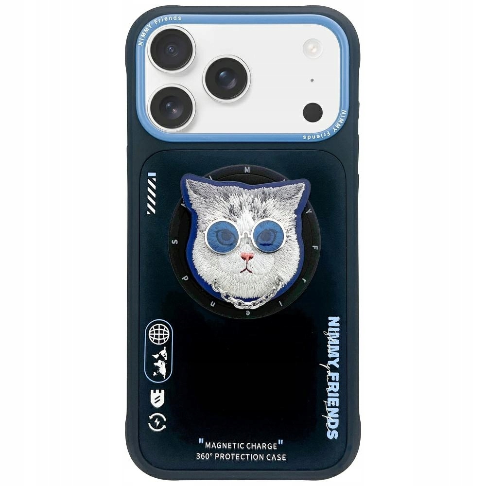 Pouzdro Nimmy Glasses Cool Cat MagSafe pro iPhone 17 Pro černo modré