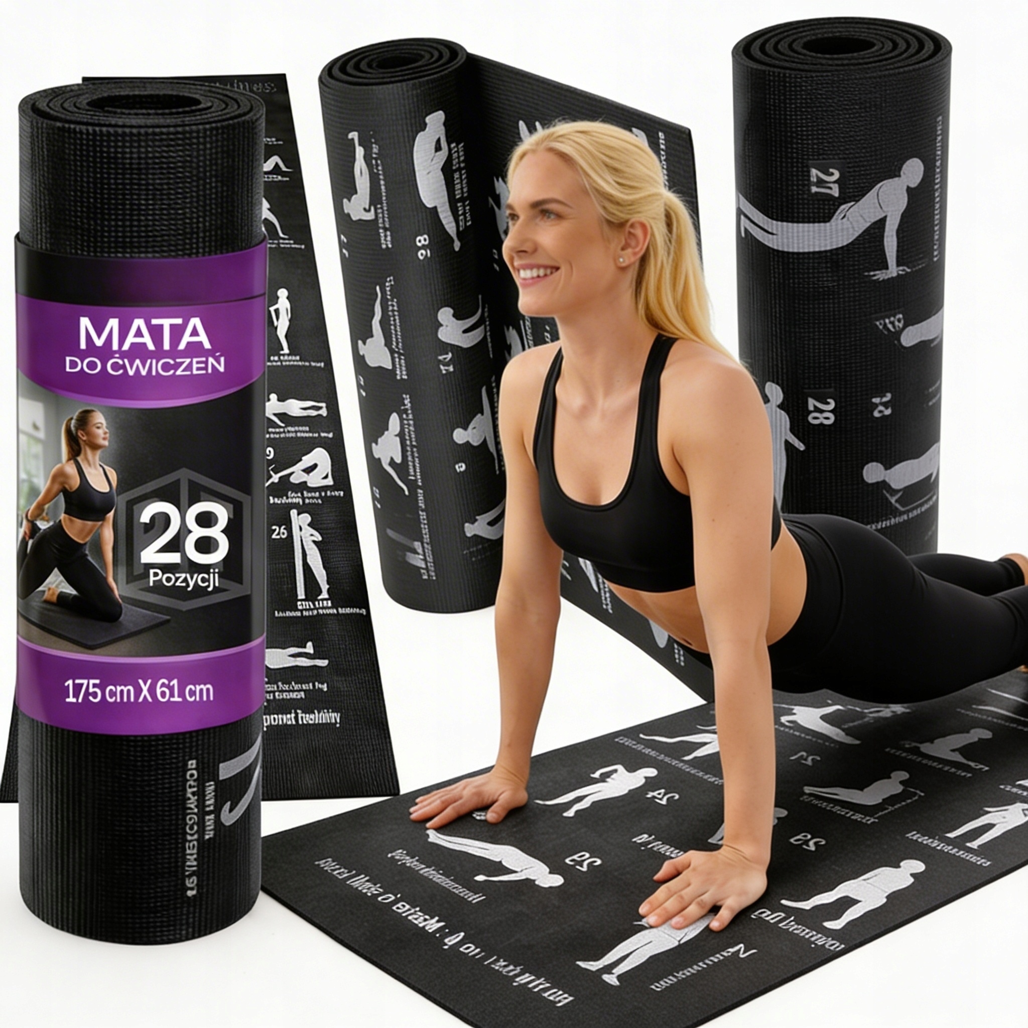 Mata Do Ćwiczeń Jogi Fitness Antypoślizgowa Czarna Pvc Grubość 3 mm