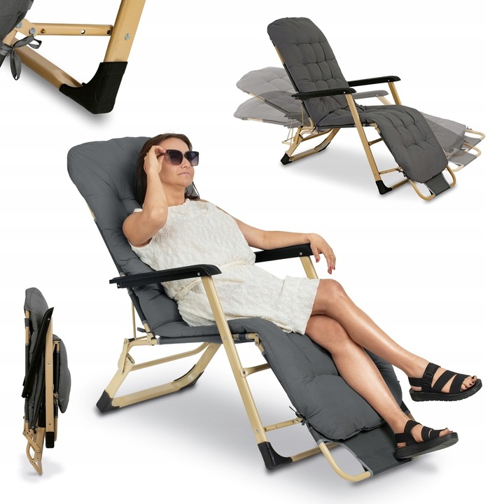 Leżak Plażowy Ogrodowy szary Poduszka na Siedzisko Tadar