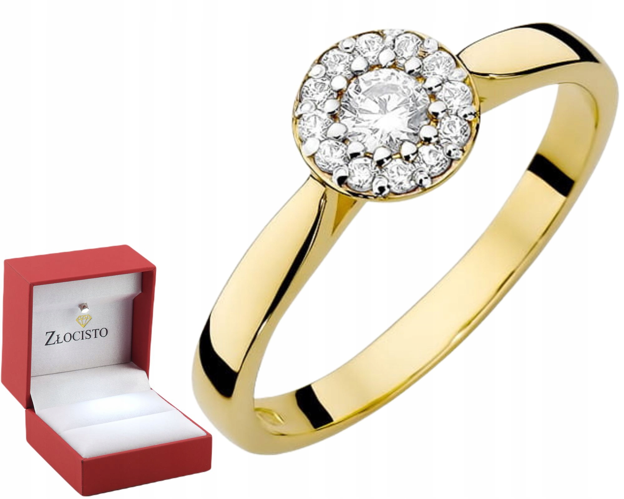 Złoty pierścionek 0,585 Diamenty 0,22 ct Grawer
