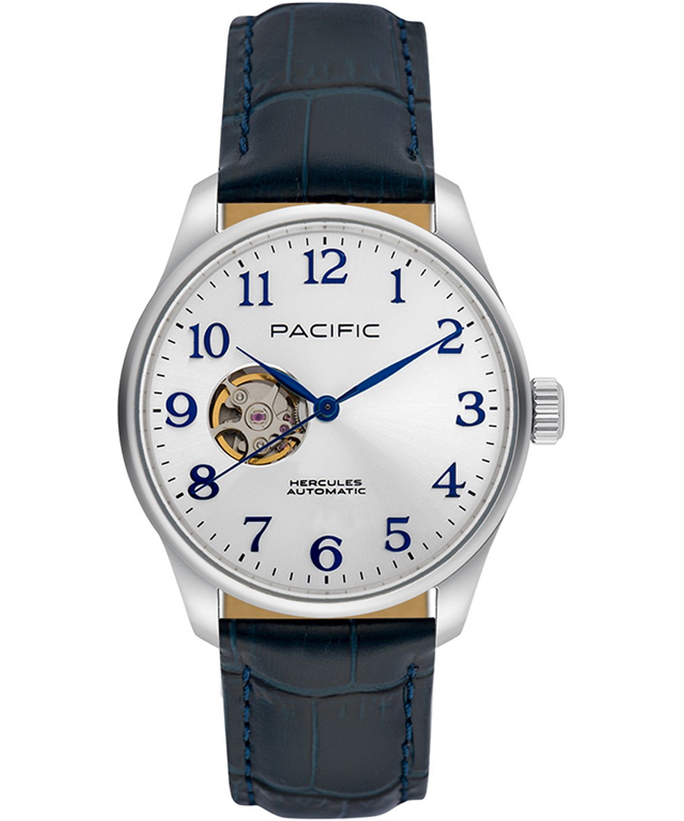 Pacific SAMA-1701-02 Automat stříbrno-modrý, pánské hodinky s otevřeným srdcem