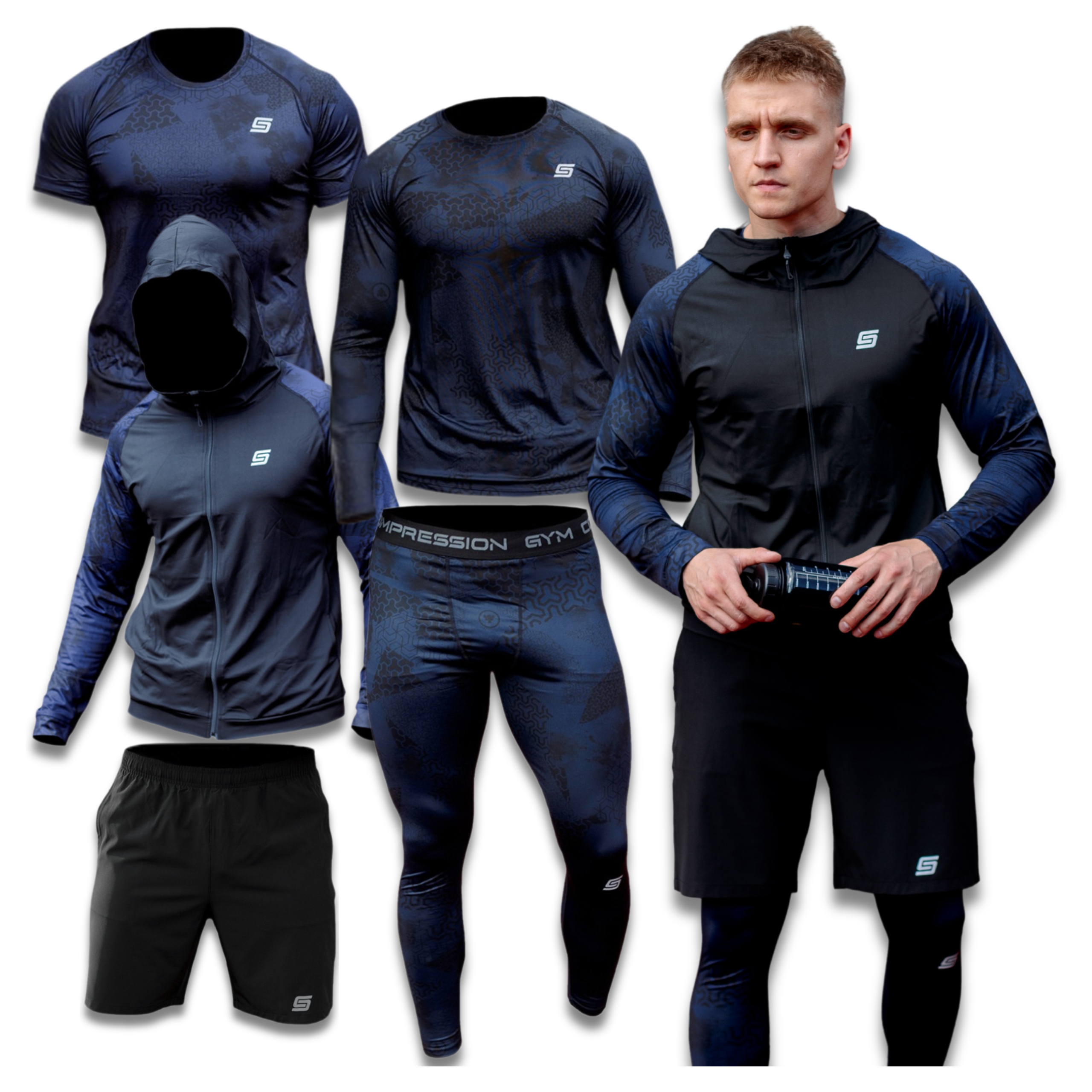 Pánská Termoaktivní Sada 5 V 1 Tričko, Kalhoty A Šortky Kraťasy Trénink Mma