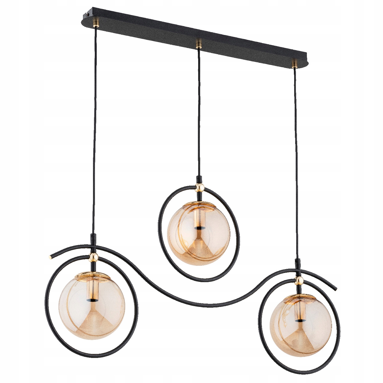 Závěsná lampa Kira Alfa 3xE14 10W černá jantarová do jídelny