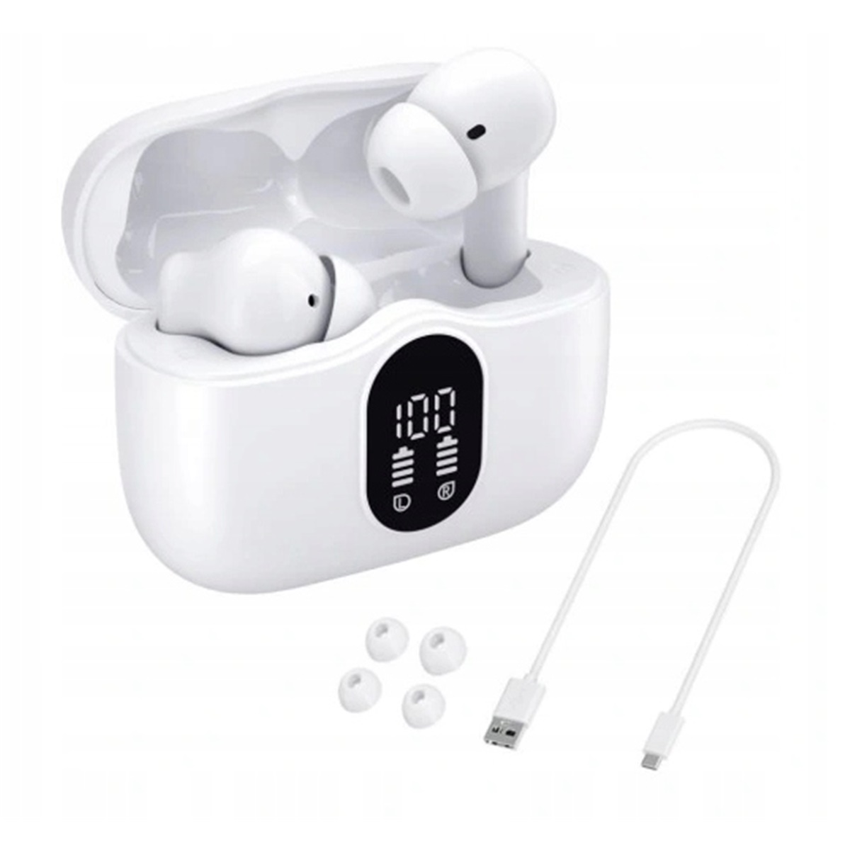 Bezdrátová sluchátka do uší Bluetooth s bílou Led