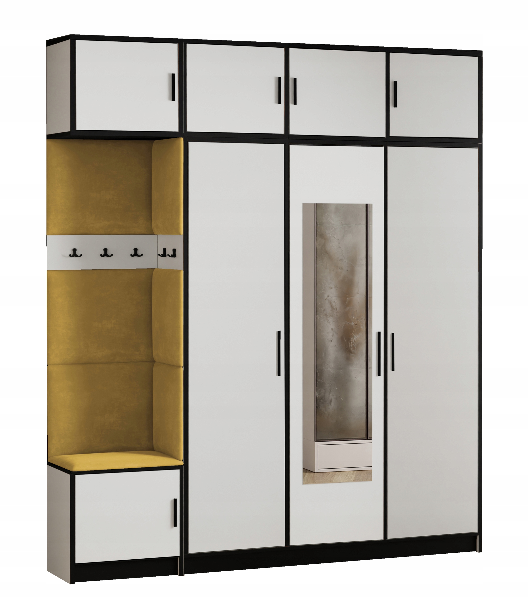 Šatní skříň Dior 14 bílá látka žlutý sedák s nástavcem