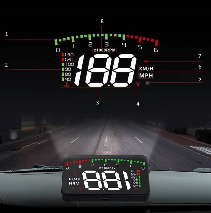 WYŚWIETLACZ PROJEKTOR LED LCD HUD PRĘDKOŚĆ ZEGAR EAN (GTIN) 6919937367015