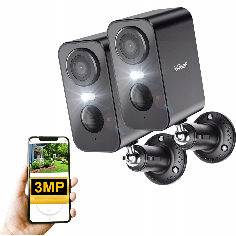 2 kusy Wifi kamera 3Mp 2K na baterie s bezdrátovým barevným nočním viděním