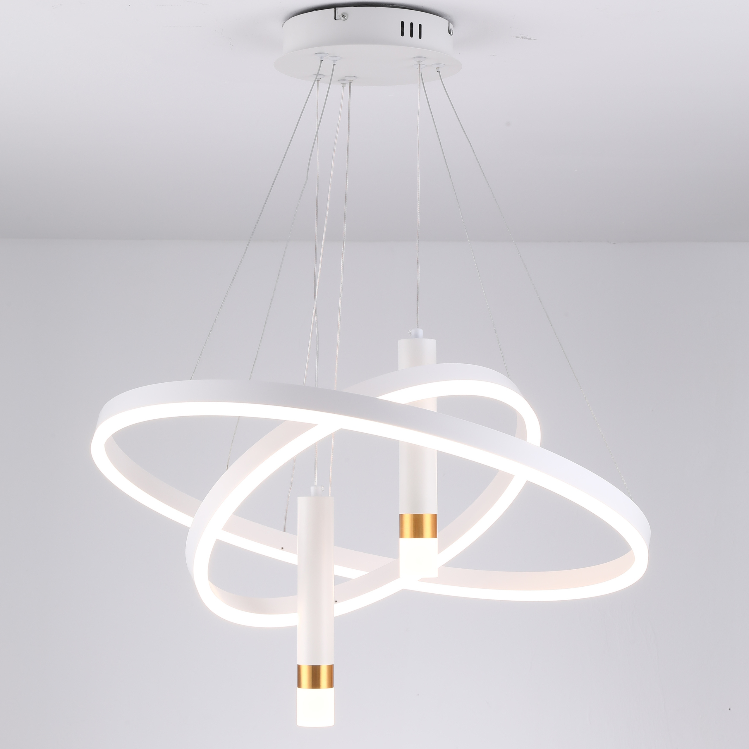 Stropní Svítidlo 2 Kroužky bílá závěsná Led Lustr Dálkový Ovladač 40/60 cm
