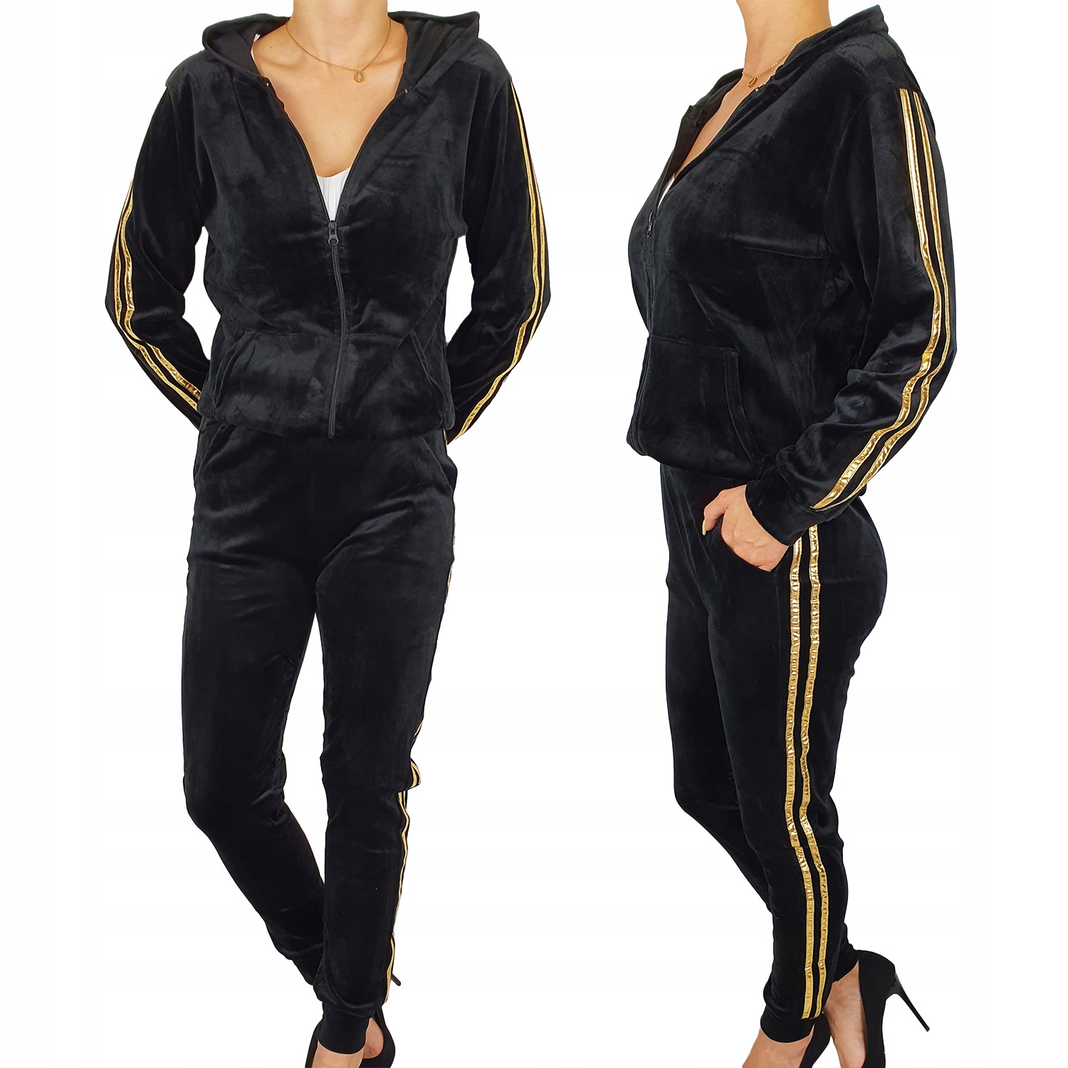 

#Modny Damski Komplet-dres Welurowy Lampasy Kolory