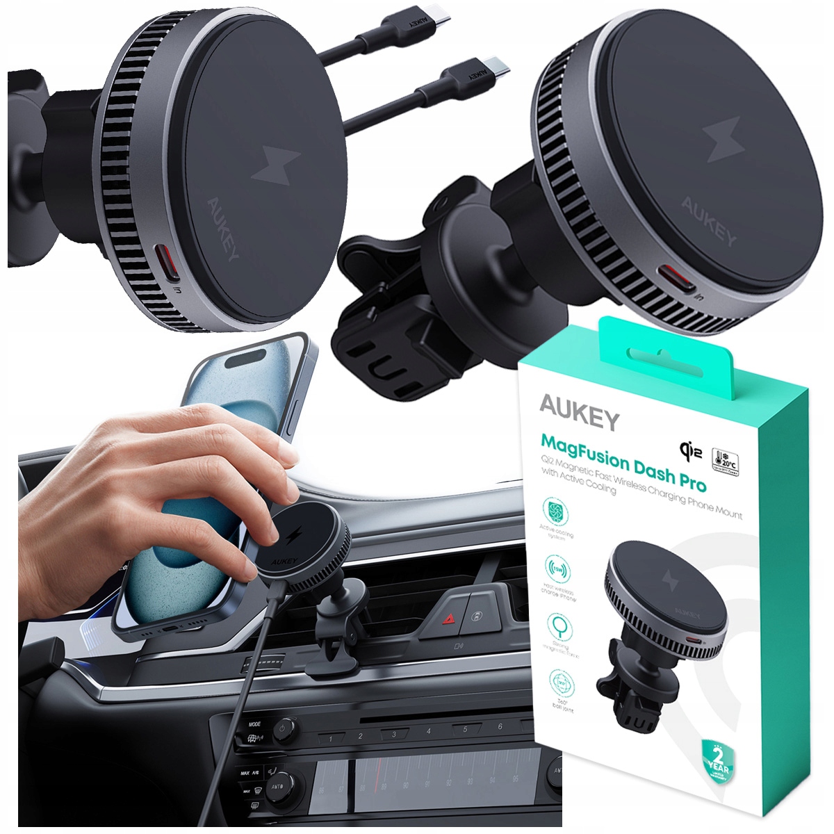 Držák telefonu Aukey HD-MC13A MagFusion Qi2 s bezdrátovým nabíjením