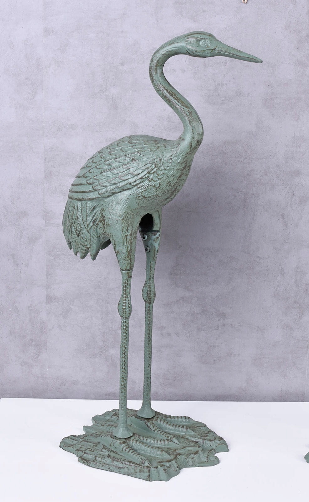 Figura Ogrodowa Czapla Zielona Żeliwna Vintage