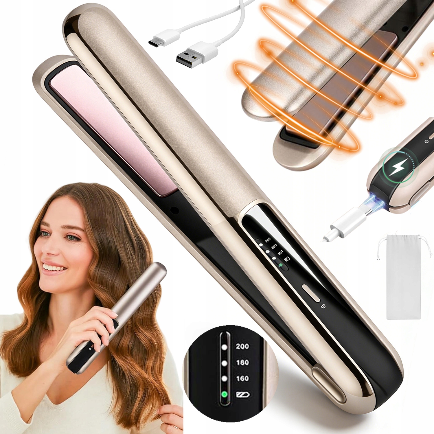 Mini Prostownica Lokówka 2W1 Do Włosów Turystyczna Podróżna Mała 3 Temp