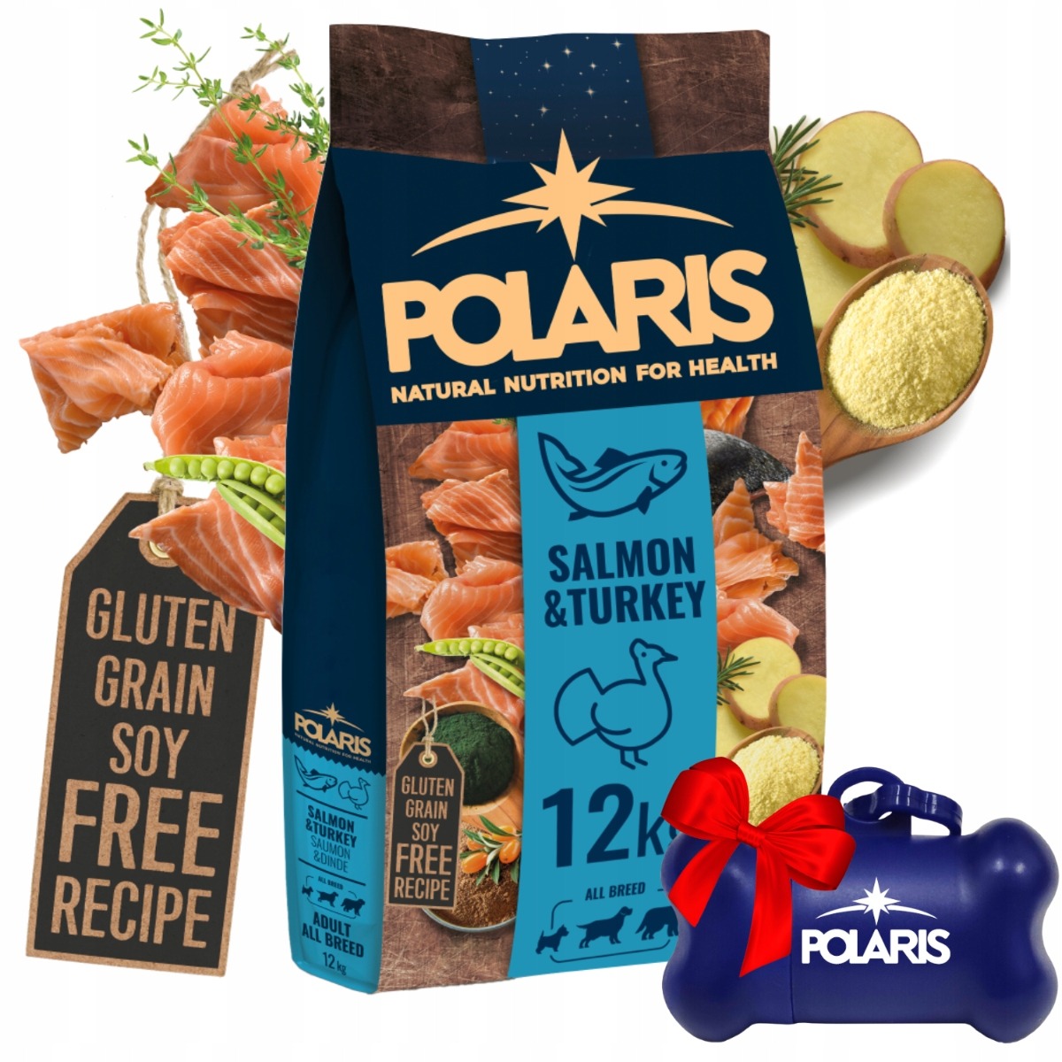 Sucha Karma Dla Psa Bezzbożowa Polaris Dla Dorosłych Psów Łosoś Indyk 12KG