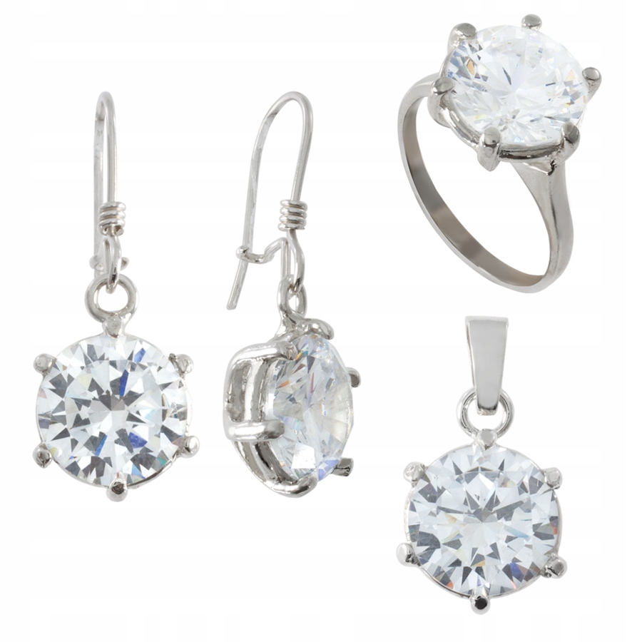 Stříbrný Klasický Komplet S Velkými Zirkony 925