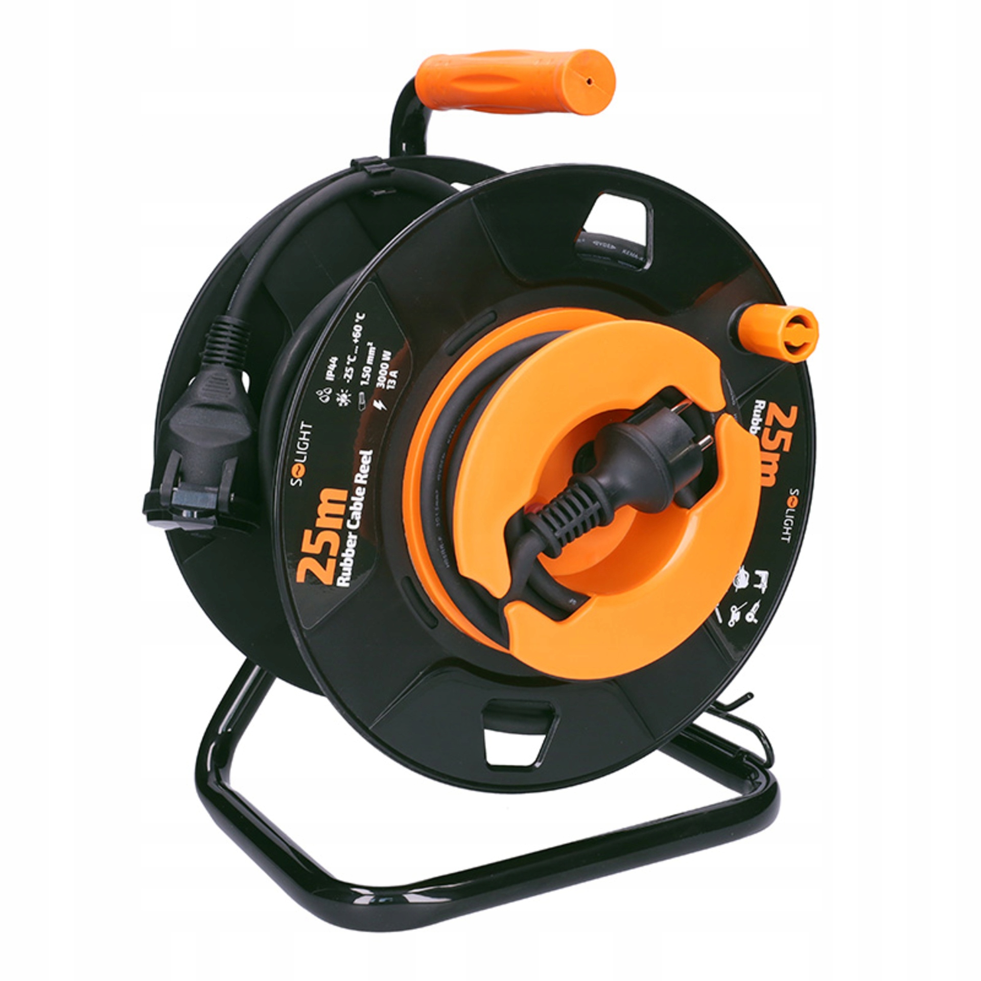 Solight vonkajší predlžovací bubon 25m, 1 zásuvka, gumový kábel, IP44