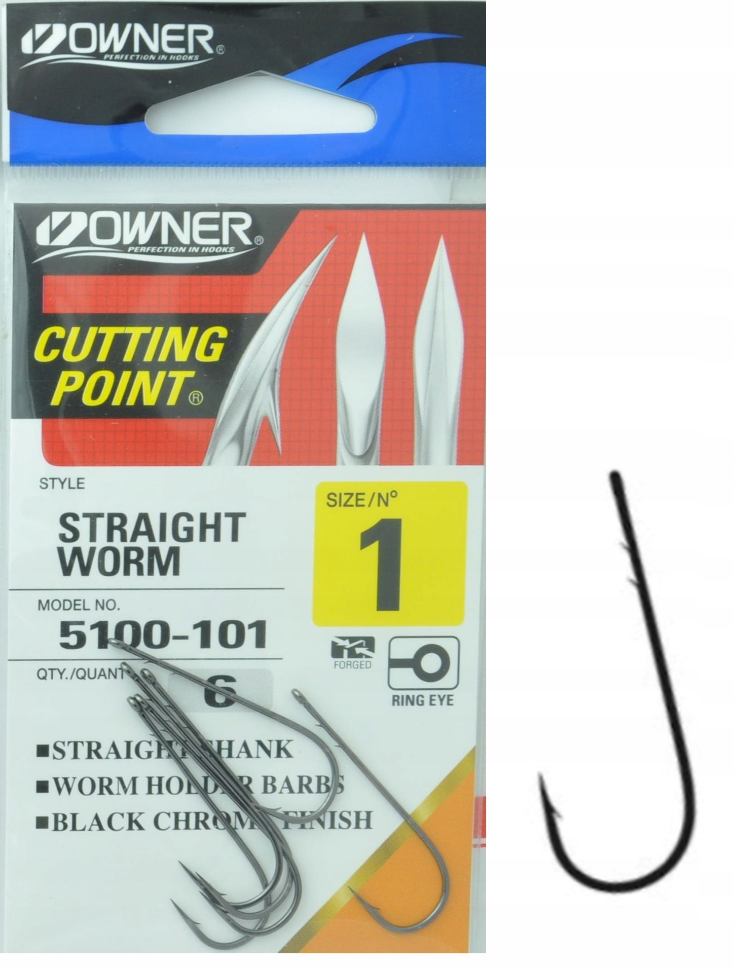 Nr 1 Haczyk Owner Straight Worm Czane Długie