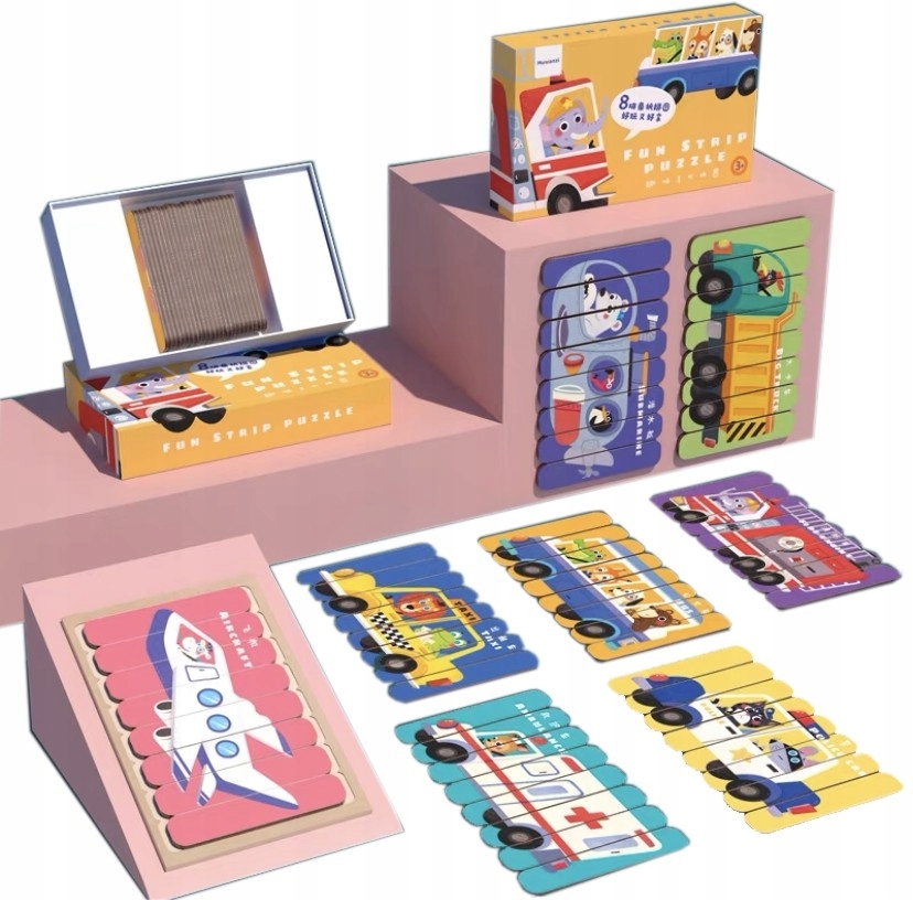 

Puzzle drewniane patyczki Pojazdy Montessori