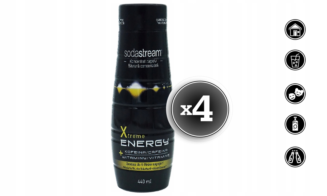 4x SYROP SODASTREAM XTREME ENERGY ENERGETYK DO SATURATORA 9L NAPOJU z 440ml Marka SodaStream
