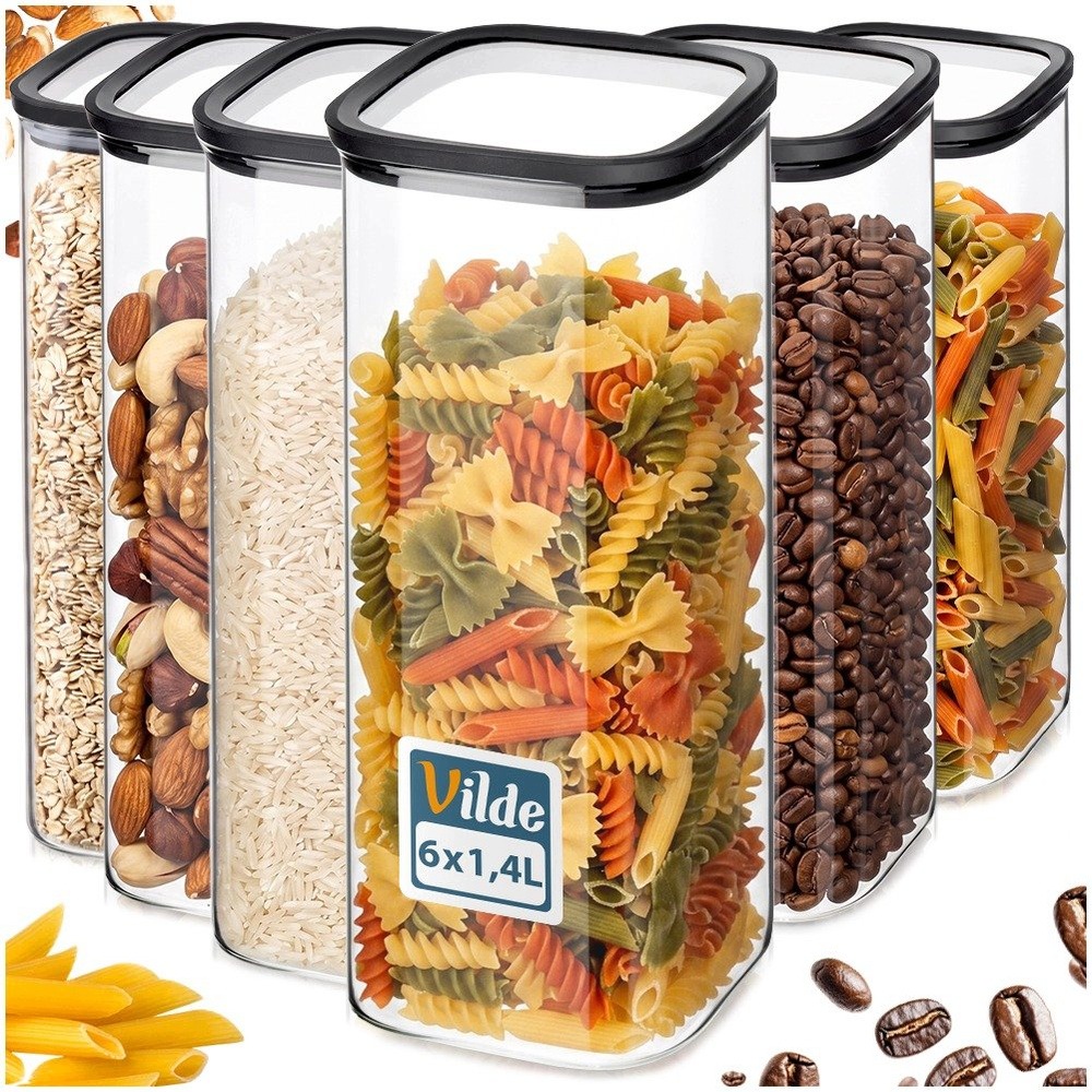 6 x Kuchyňská nádoba na potraviny sypké produkty skleněná sada nádob 1,8 l