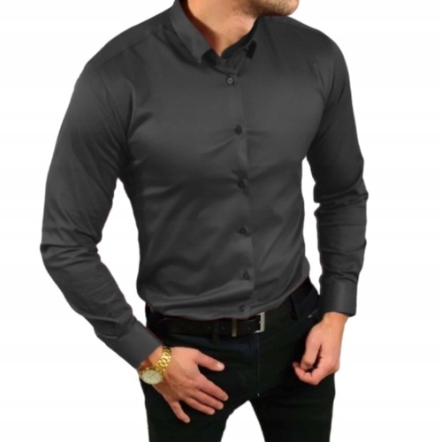 Pánská Košile S Dlouhým Rukávem [ Grafit Ocelová] Slim Fit Přiléhavá, Hladká