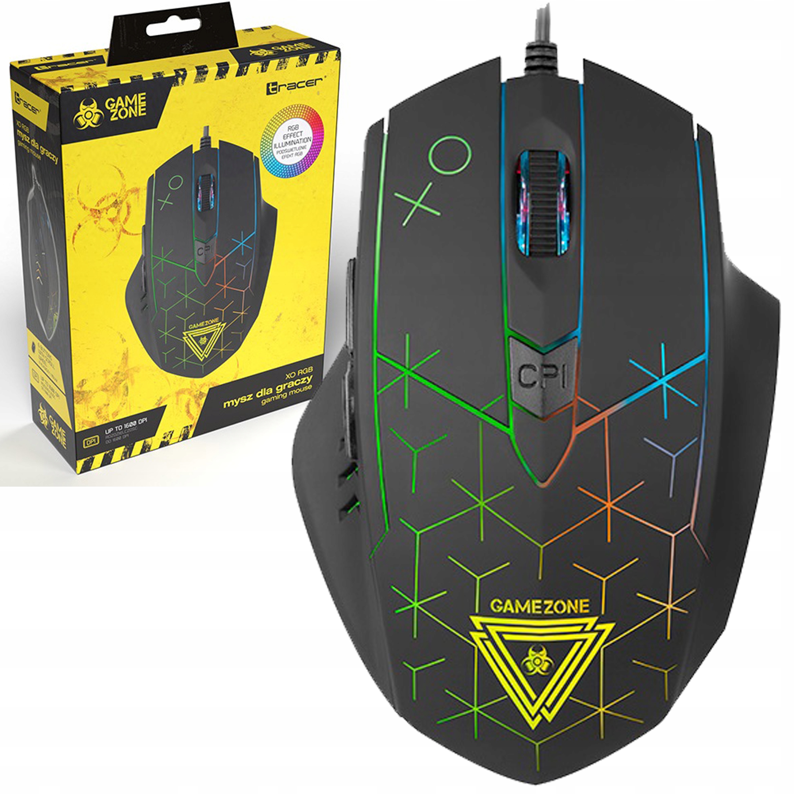 Mysz gamingowa przewodowa Tracer Gamezone Xo Usb Optyczna 1600 dpi Czarna