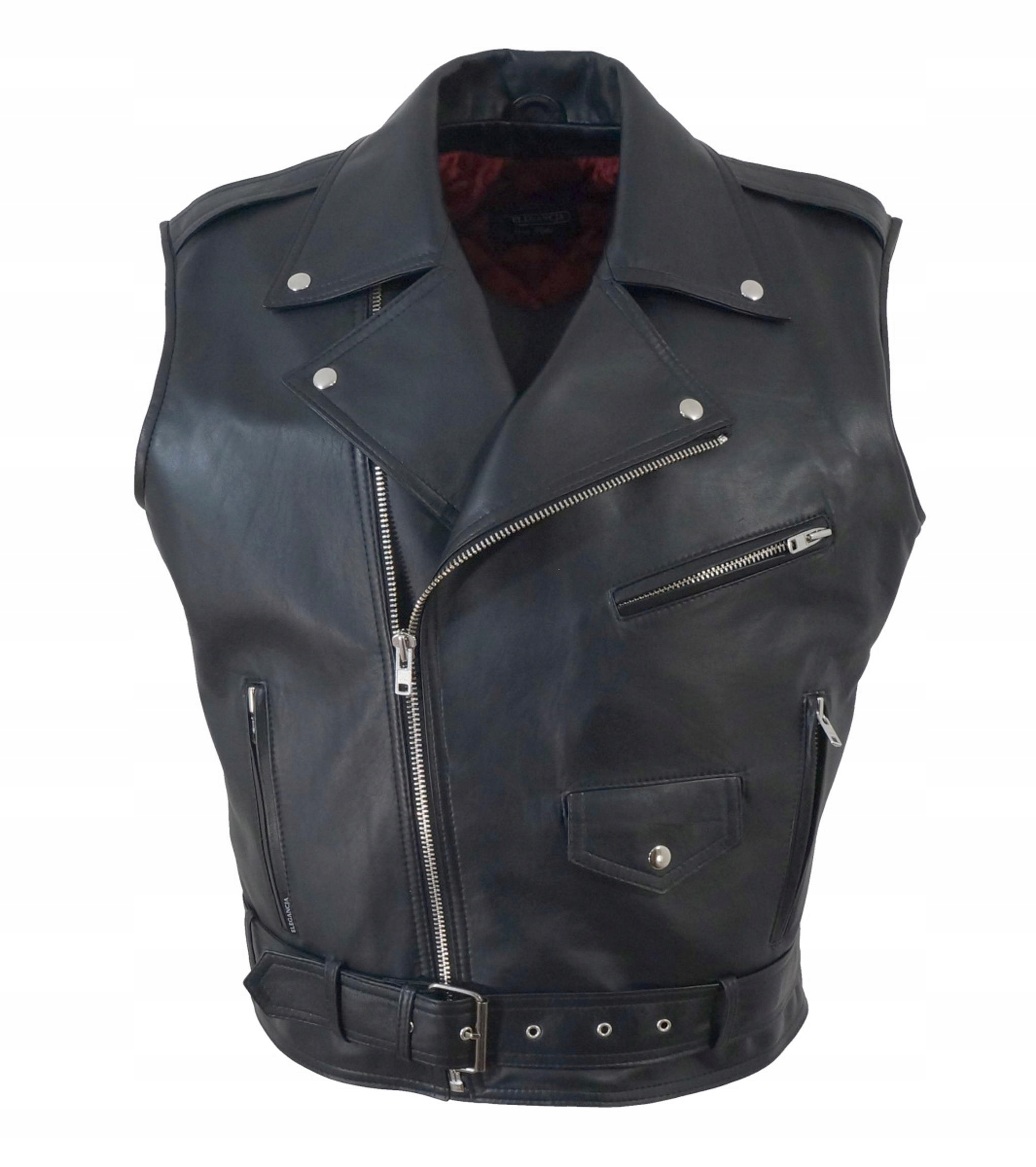 Kamizelka Motocyklowa Skórzana Męska 54 Ramoneska Klasyk Mocna Skóra Natura