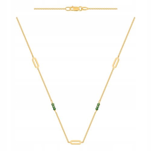 Zlatý 585 Ankrový náhrdelník s plechovými prvky a zelenými kamínky