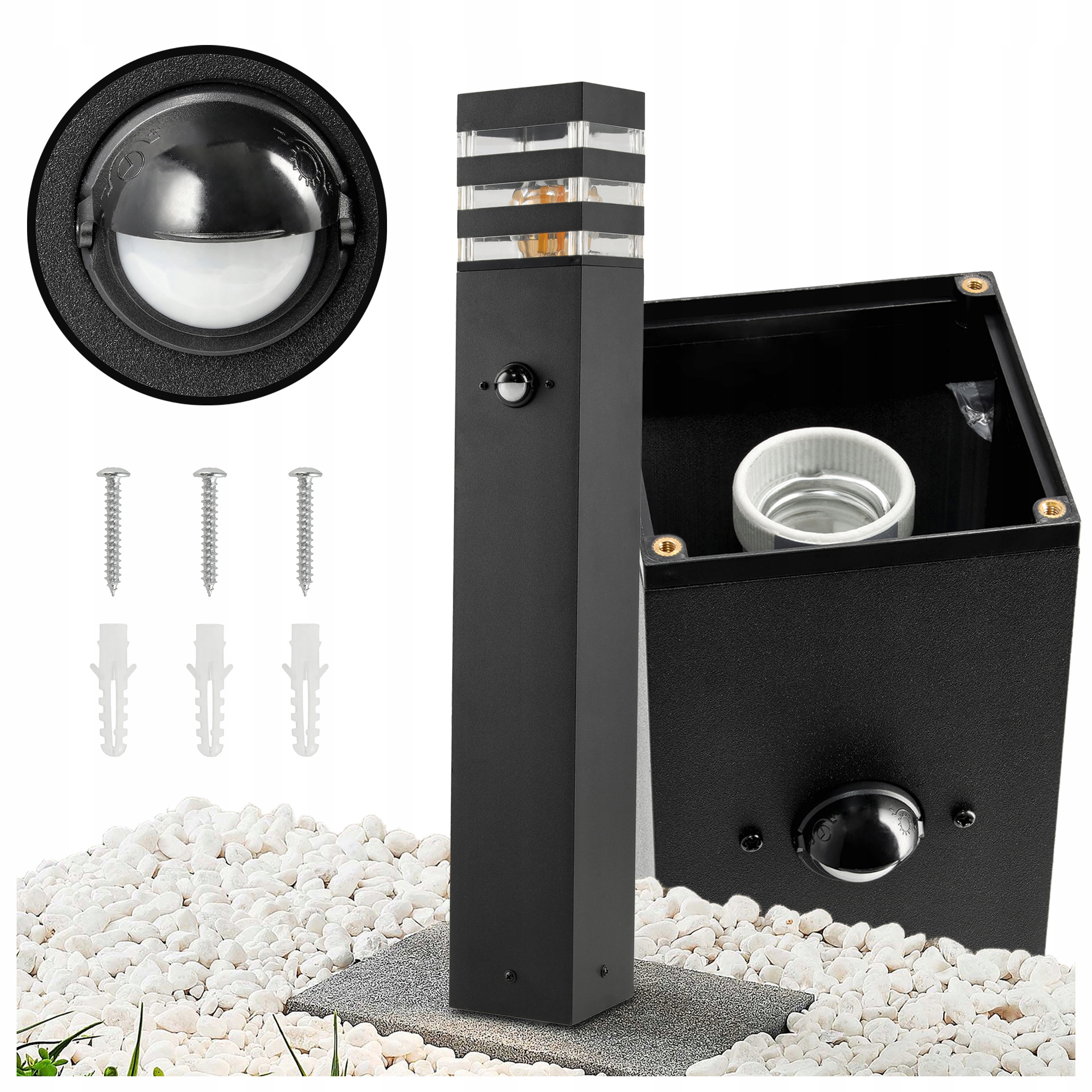 Lampa Ogrodowa Led Stojąca Z Czujnikiem Ruchu 60cm Na Żarówkę Wodoszczelna