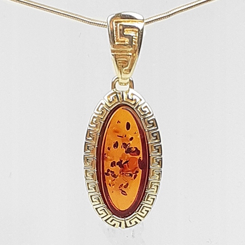 Zlatý Přívěsek s originálním Jantarem Stříbro, náhrdelník řetízek Pozlacený