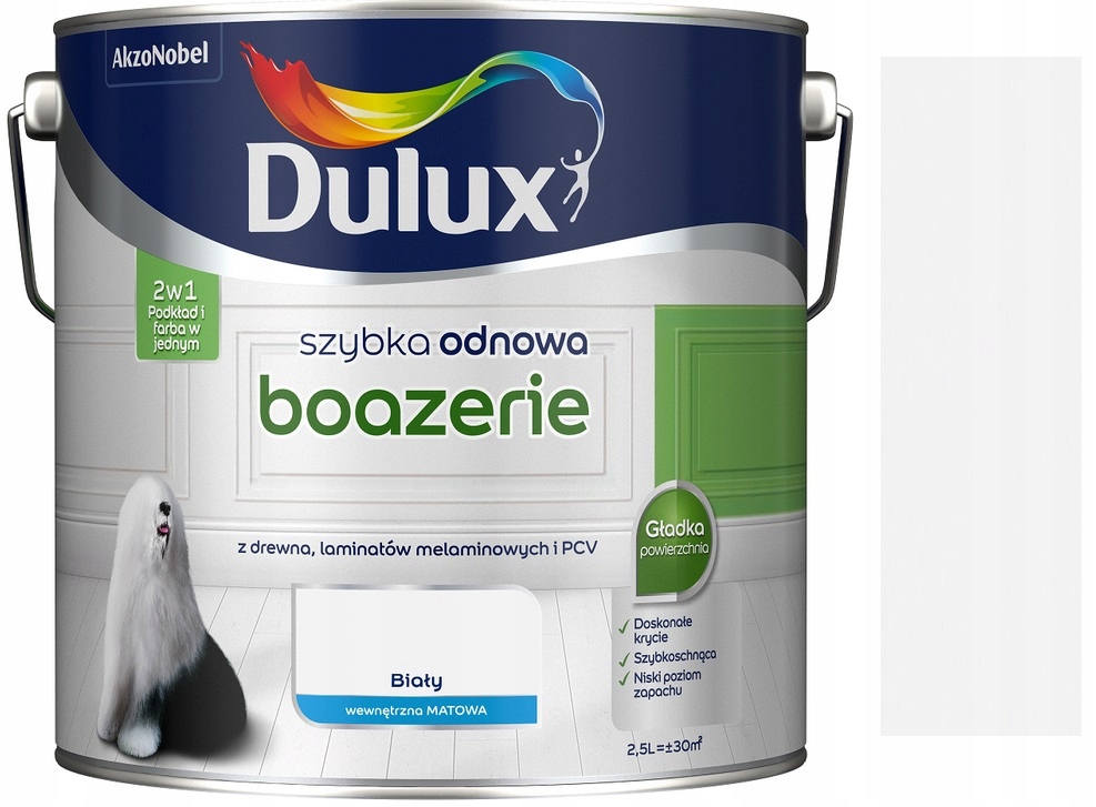 Dulux Szybka Odnowa Boazerie Farba Do Drewna I Pcv Biały Mat 2.5L