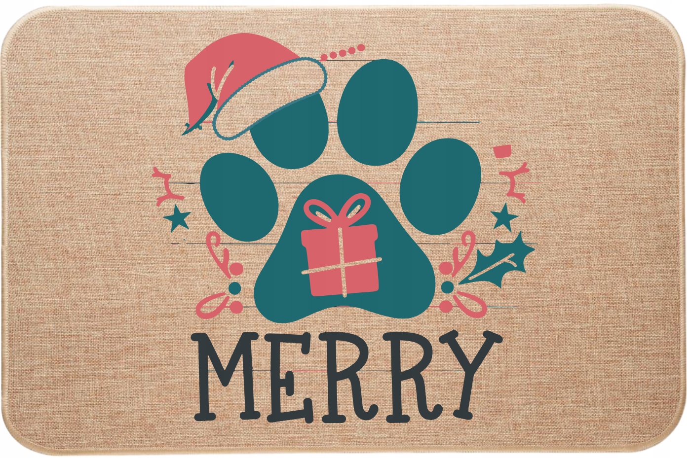 Vánoční lněná rohožka Merry Christmas s psí tlapkou, vz. 2