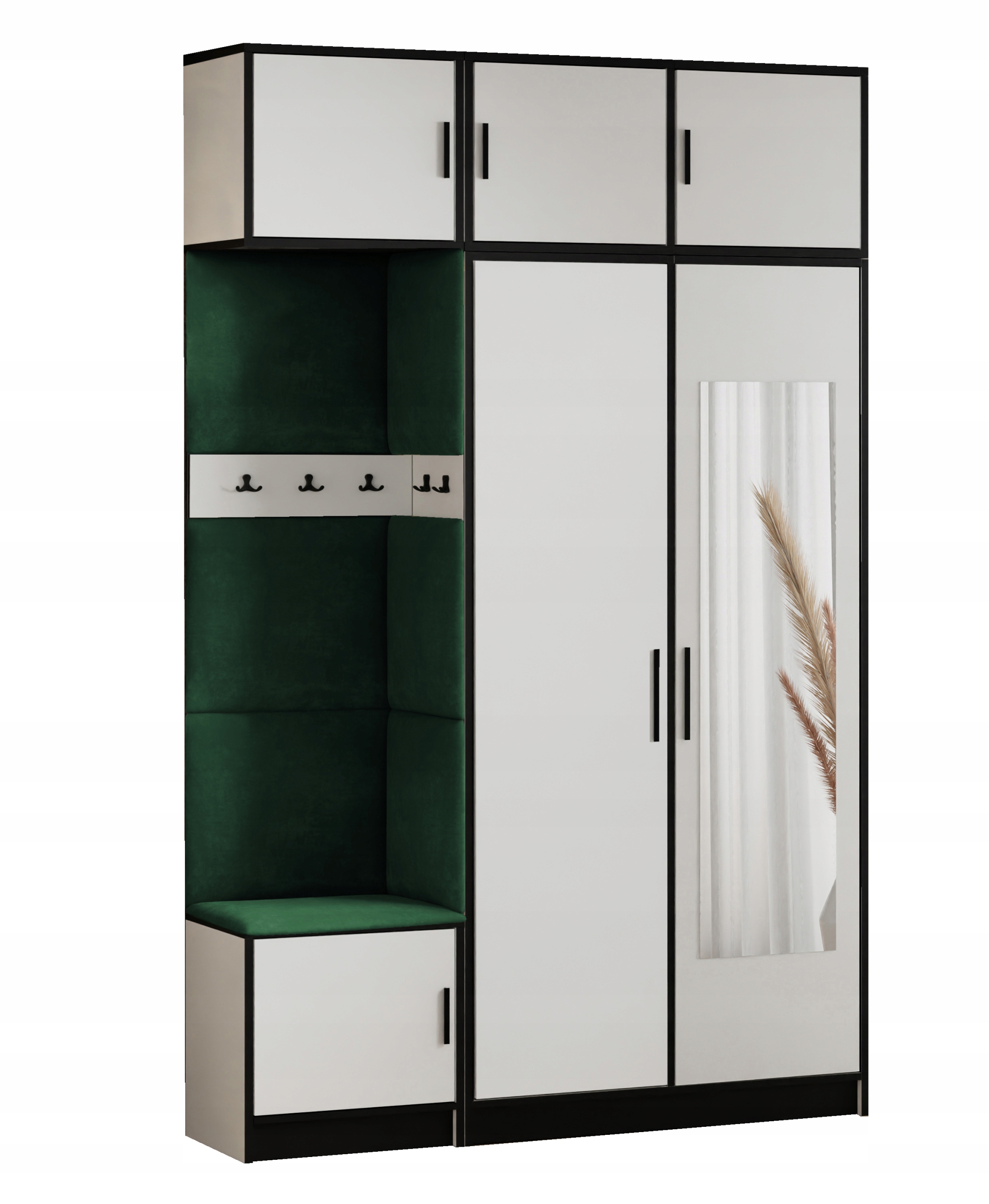 Šatní skříň Dior 13 bílá zelená tkanina zrcadlo s nástavcem