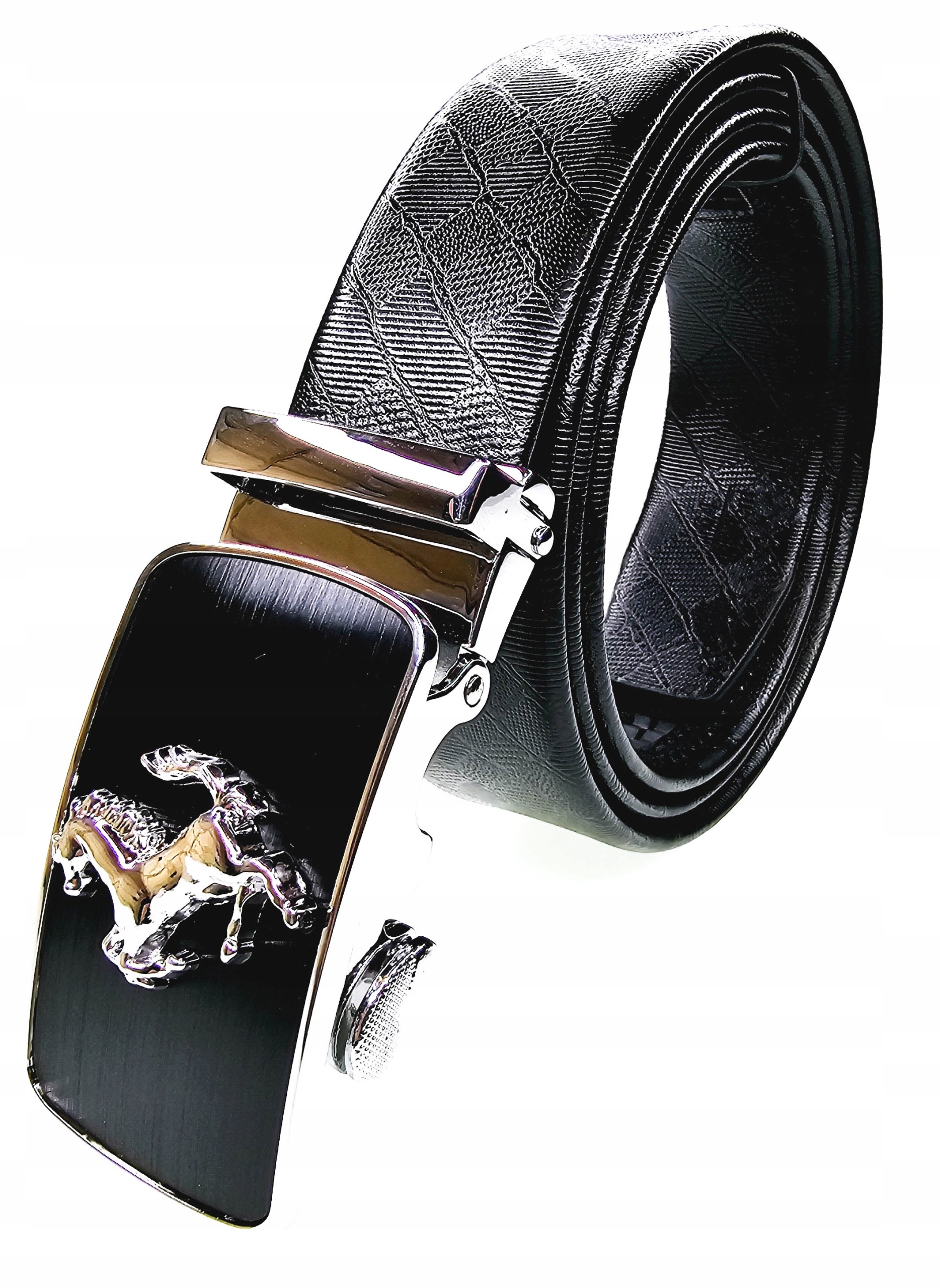 Luxusní Černý Pánský Kožený Opasek Automatický Kůň Ferrari 140 CM