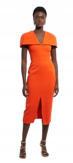 Karen Millen Oranžová Jednoduchá Šaty MIDI Na Zip 36 B1F