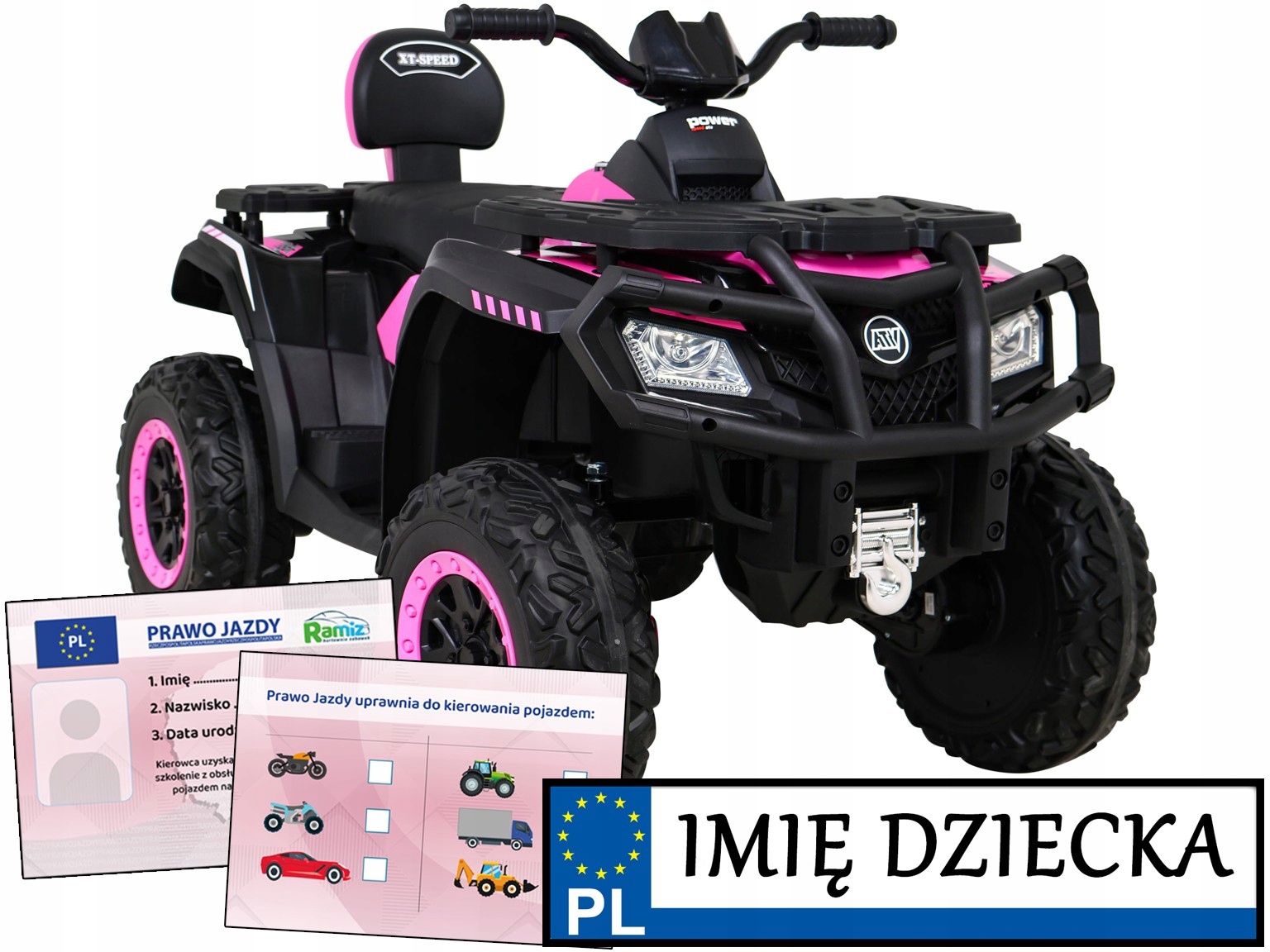 Quad na akumulator XT-Speed napęd 4x4 tablica imienna Prawo Jazdy tablica