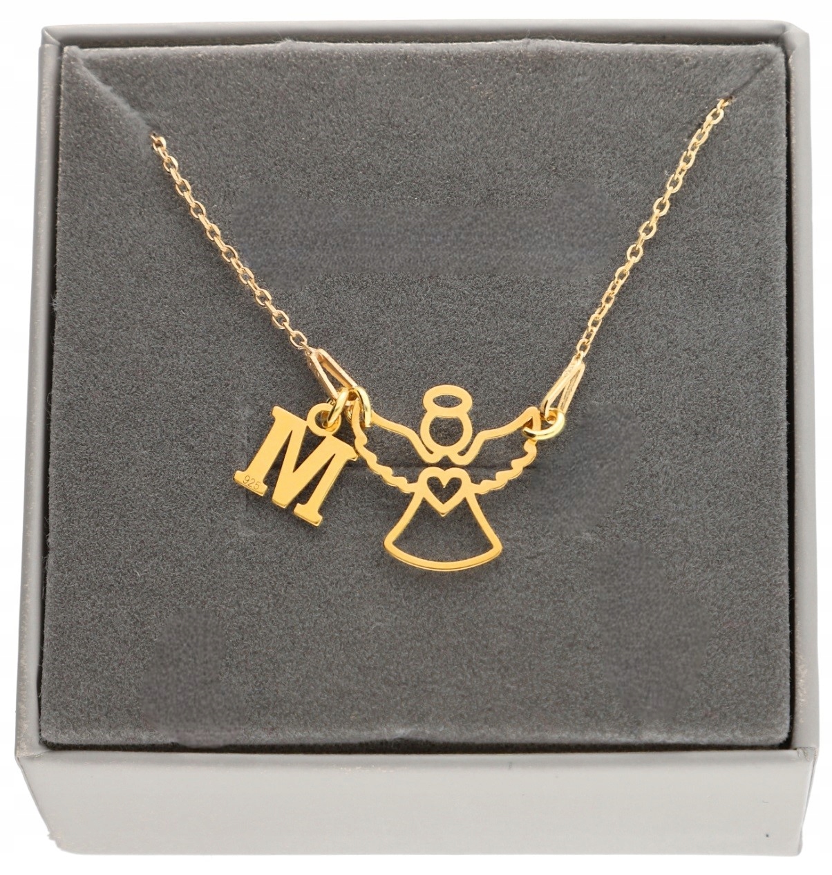 Zlatý náhrdelník andílek s andělem písmeno Písmenko Krabička Stříbro 925
