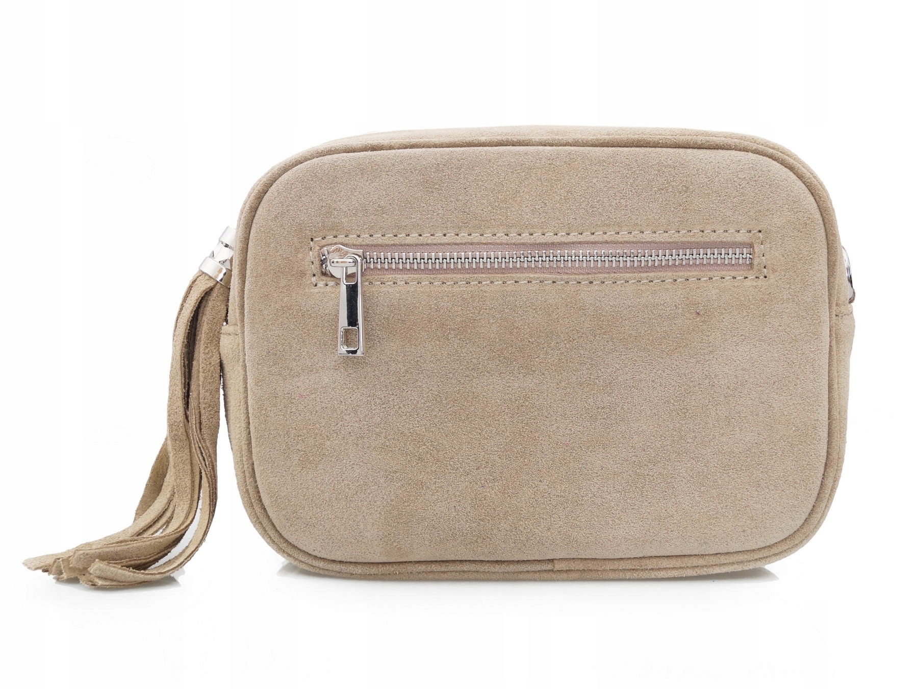 TOREBKA zamszowa listonoszka z suwakiem BEŻOWA