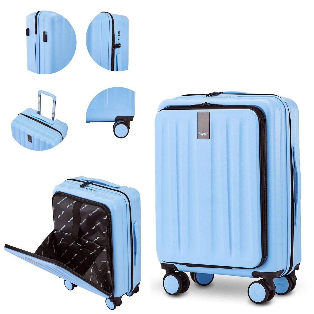 Walizka kabinowa Wings 55x40x20 38L polikarbon Tsa kieszeń na laptop