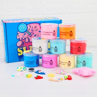 MASA PLASTYCZNA BUTTER SLIME KUBEK 9 KOL DODATKI Marka inna