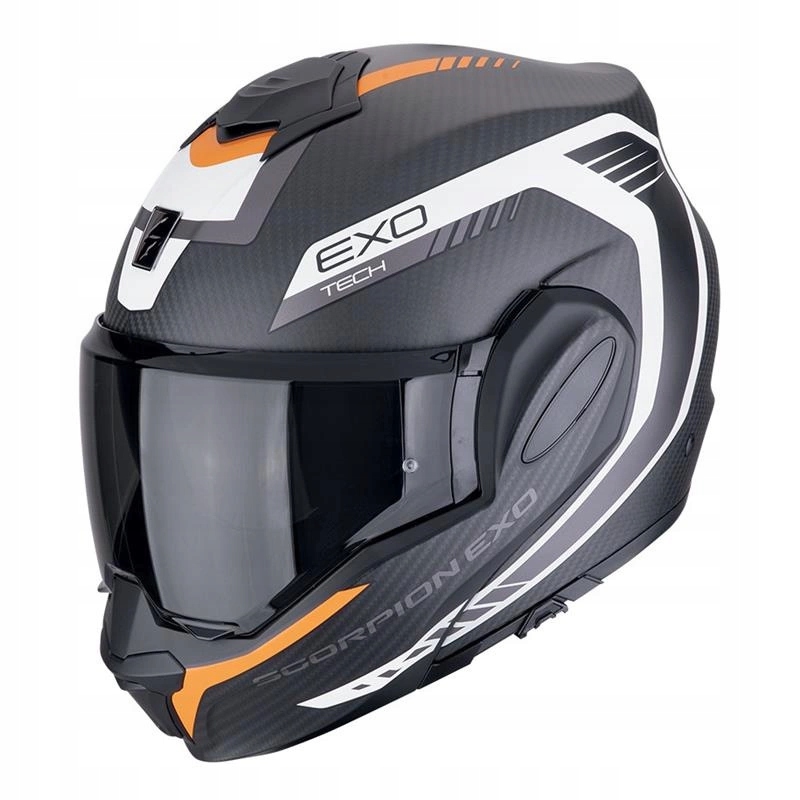 Čeľusťová prilba Scorpion Exo-tech Evo Carbon Cosy Matt Black/orange Darčeky
