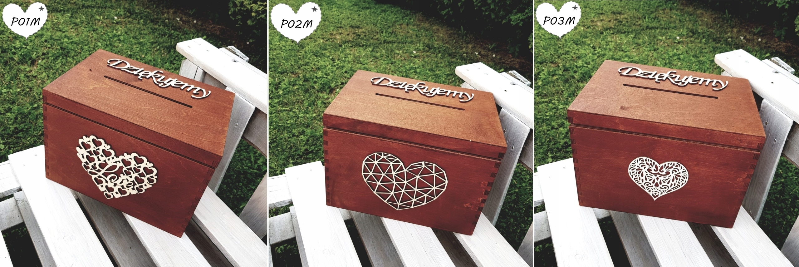 DREWNIANE PUDEŁKO NA KOPERTY SKRZYNKA Ślub Wesele Głębokość produktu 21 cm