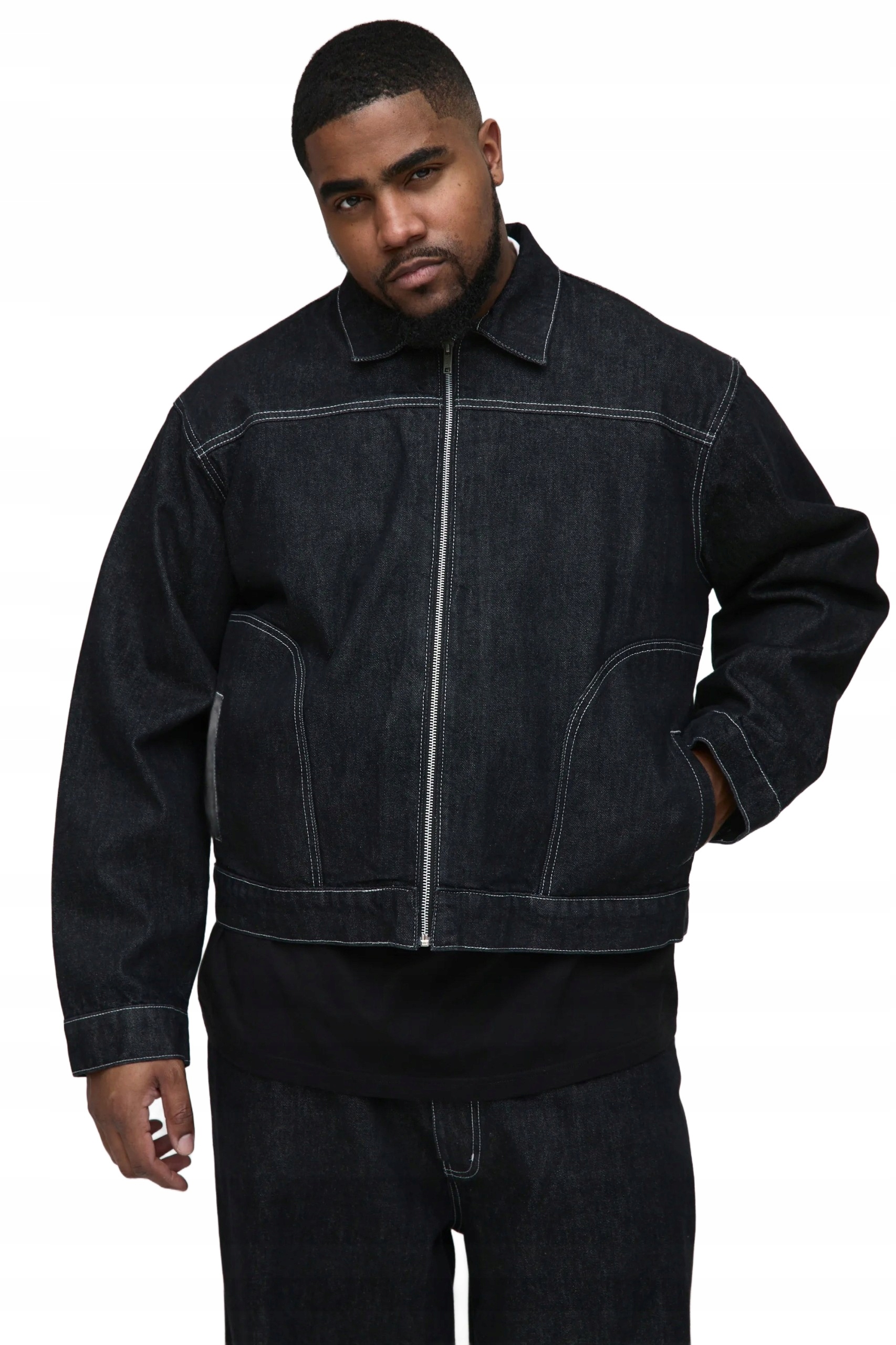 Boohooman Pánská Džínová Bunda Černý Zip Velká Velikost XXL Z3A