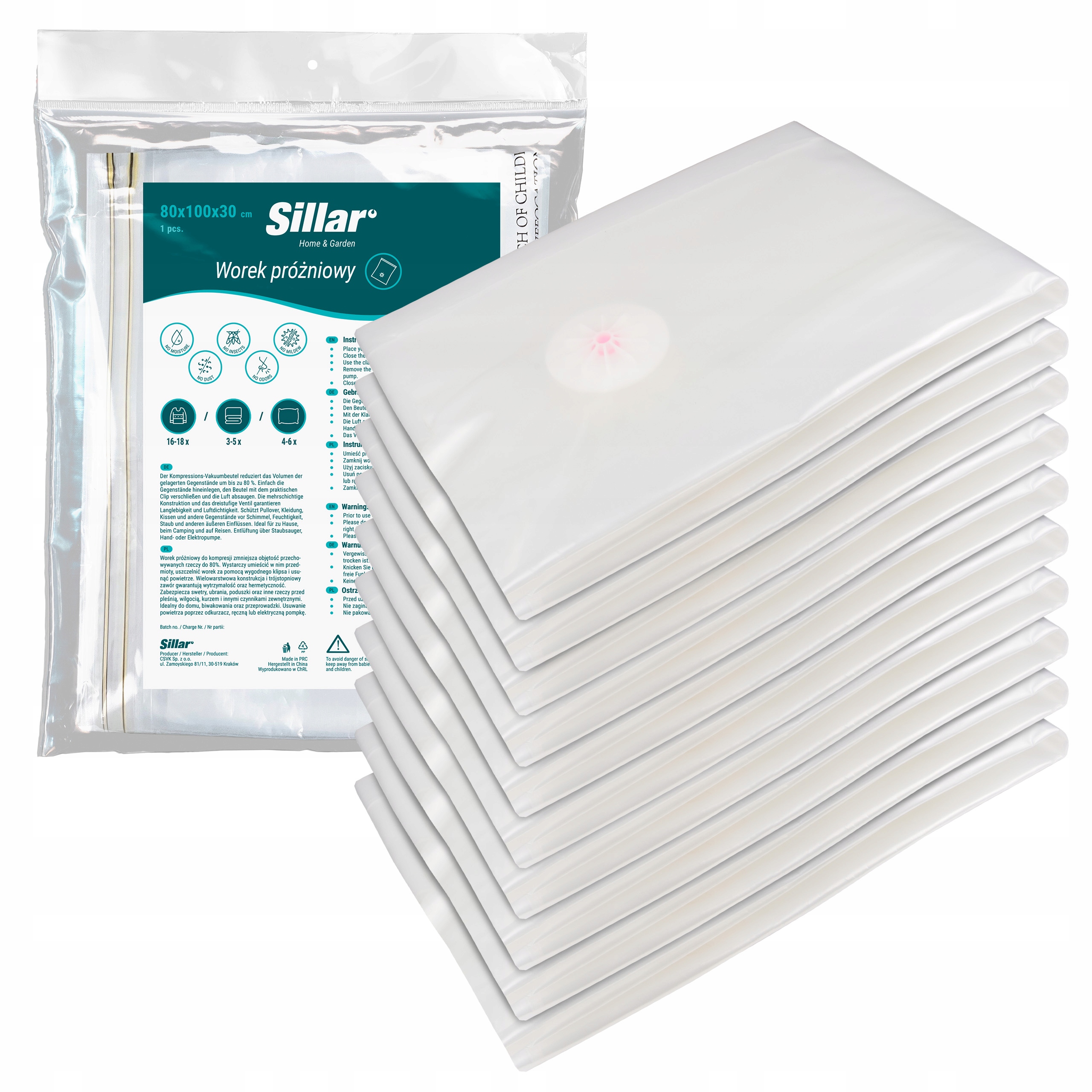Levně 10 x Vakuový pytel na oblečení na povlečení Sillar silnější 80x100x30 cm kostka