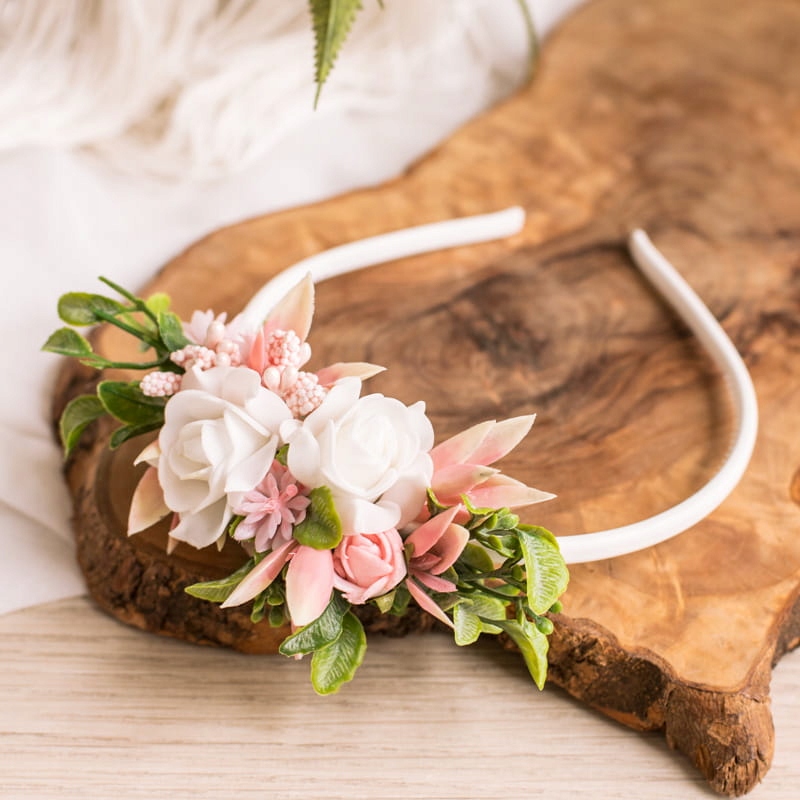 

Opaska komunijna wianek do włosów różowe kwiatki