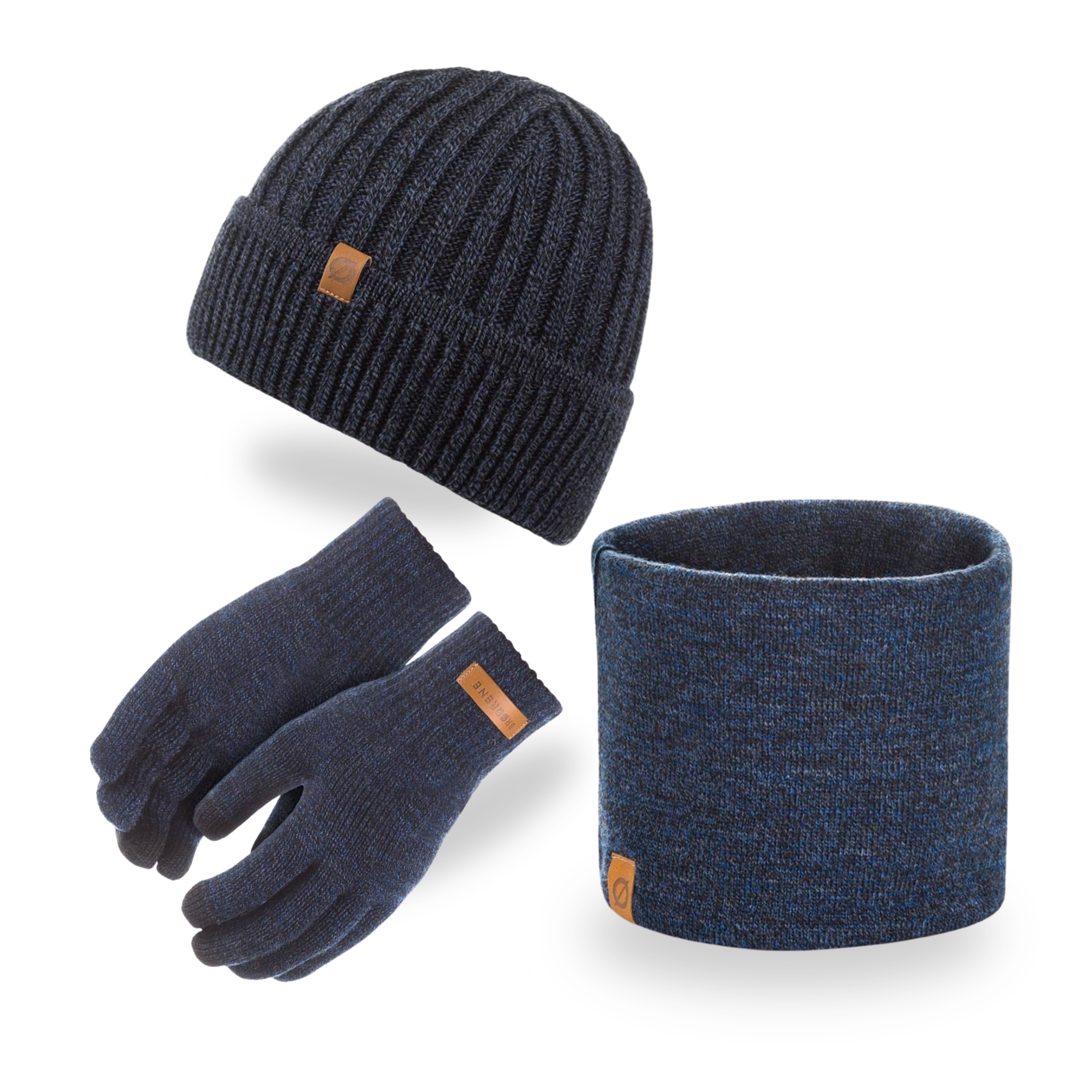 Pánský set Čepice s vyhrnutím Nákrčník Tunel Rukavice Brodrene Tmavě modrá