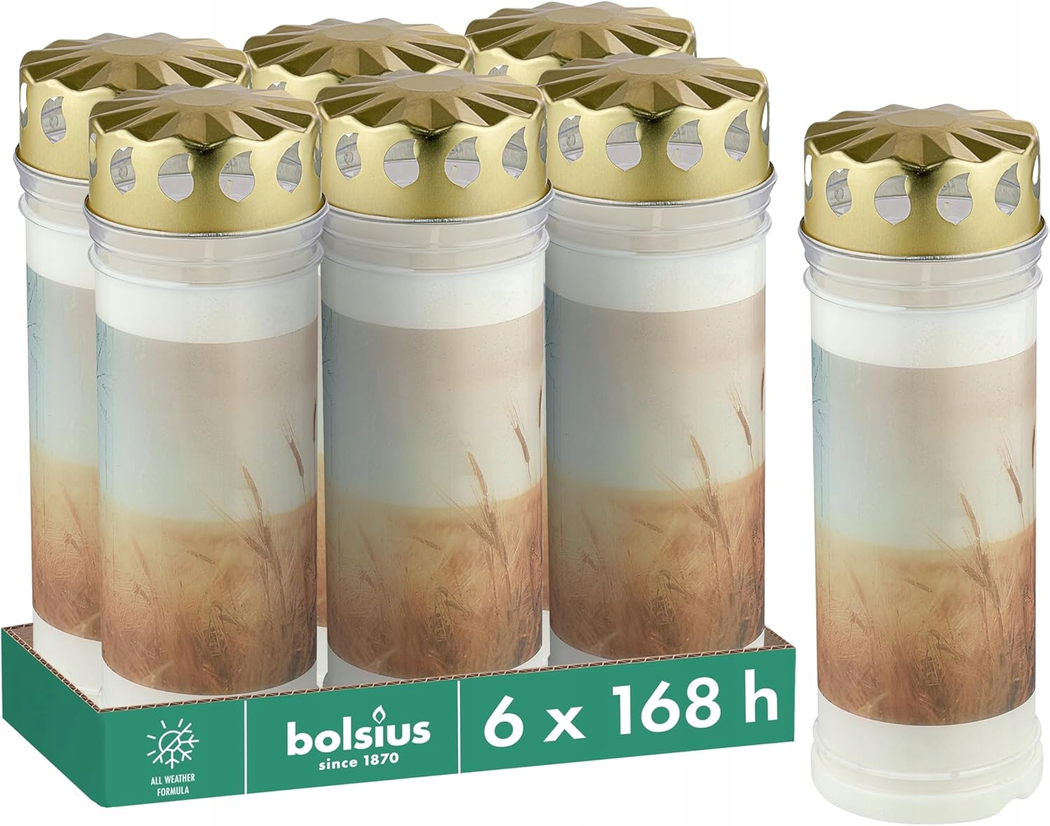 Bolsius bílá Hřbitovní Svíčka 6 ks 168h s motivem pole, bez palmového oleje