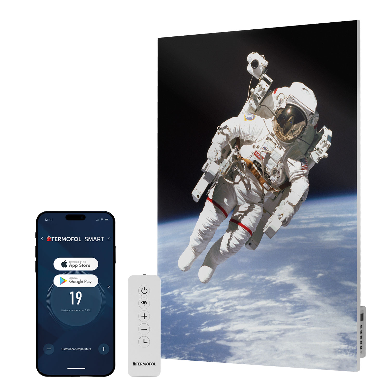 Infračervený ohrievač obraz Vesmírna prechádzka 500 W 85x60 cm WiFi