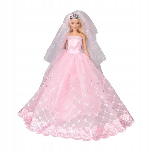 Suknia ślubna wieczorowa dla lalki barbie Różowa