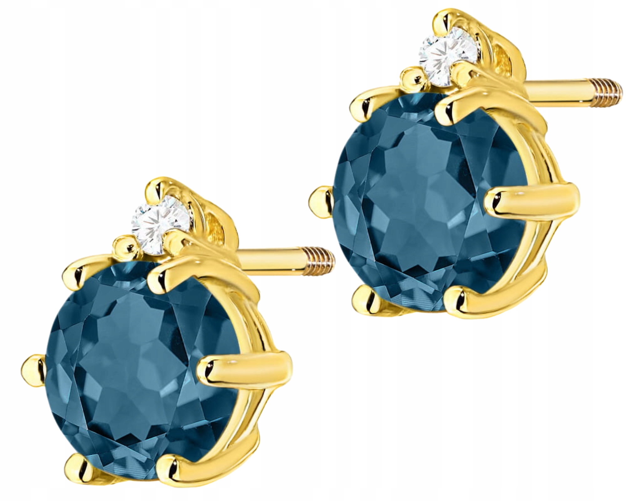 Zlaté Náušnice 585 Topazem London Blue Přírodní Kámen Brilianty Diamanty